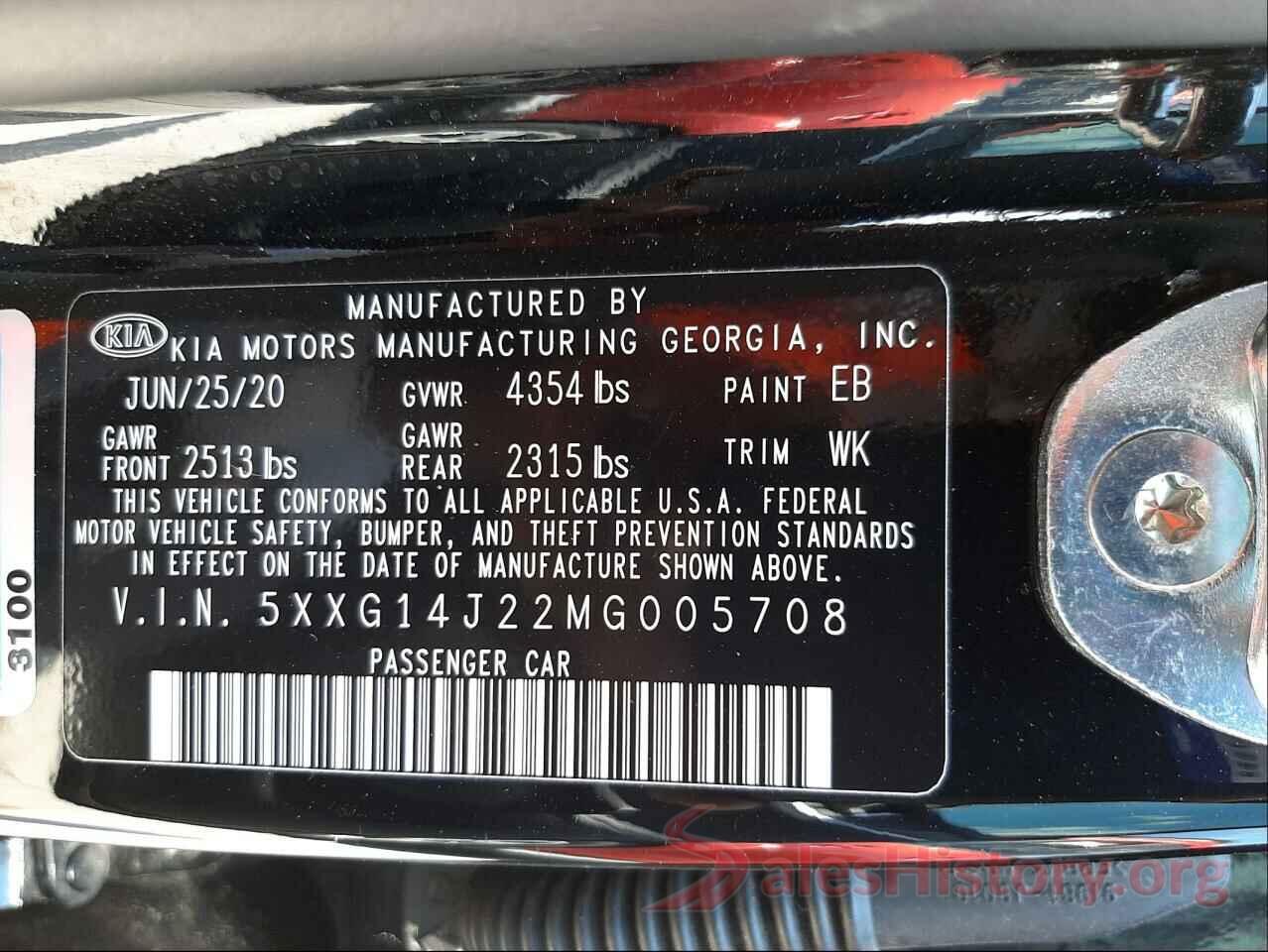 5XXG14J22MG005708 2021 KIA K5