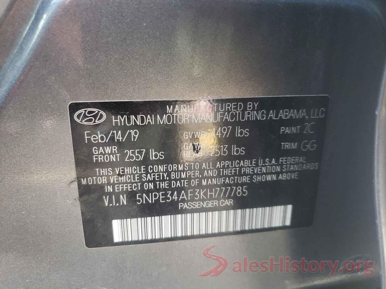 5NPE34AF3KH777785 2019 HYUNDAI SONATA