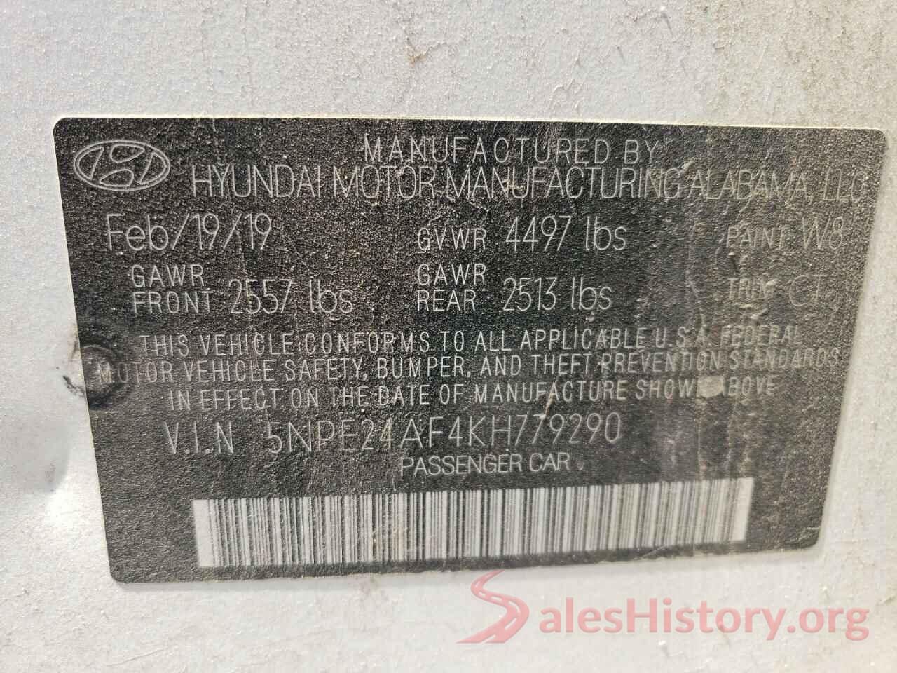 5NPE24AF4KH779290 2019 HYUNDAI SONATA