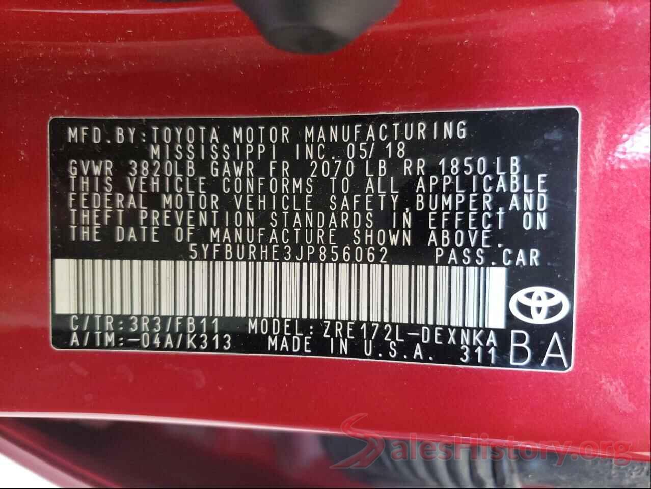 5YFBURHE3JP856062 2018 TOYOTA COROLLA