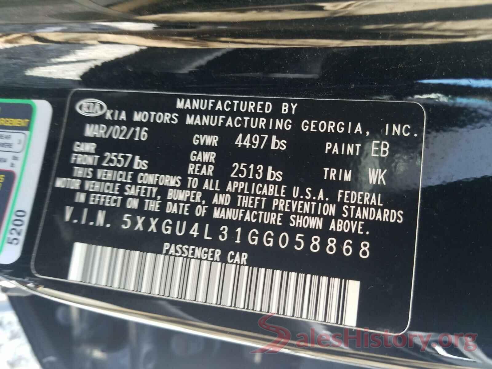 5XXGU4L31GG058868 2016 KIA OPTIMA