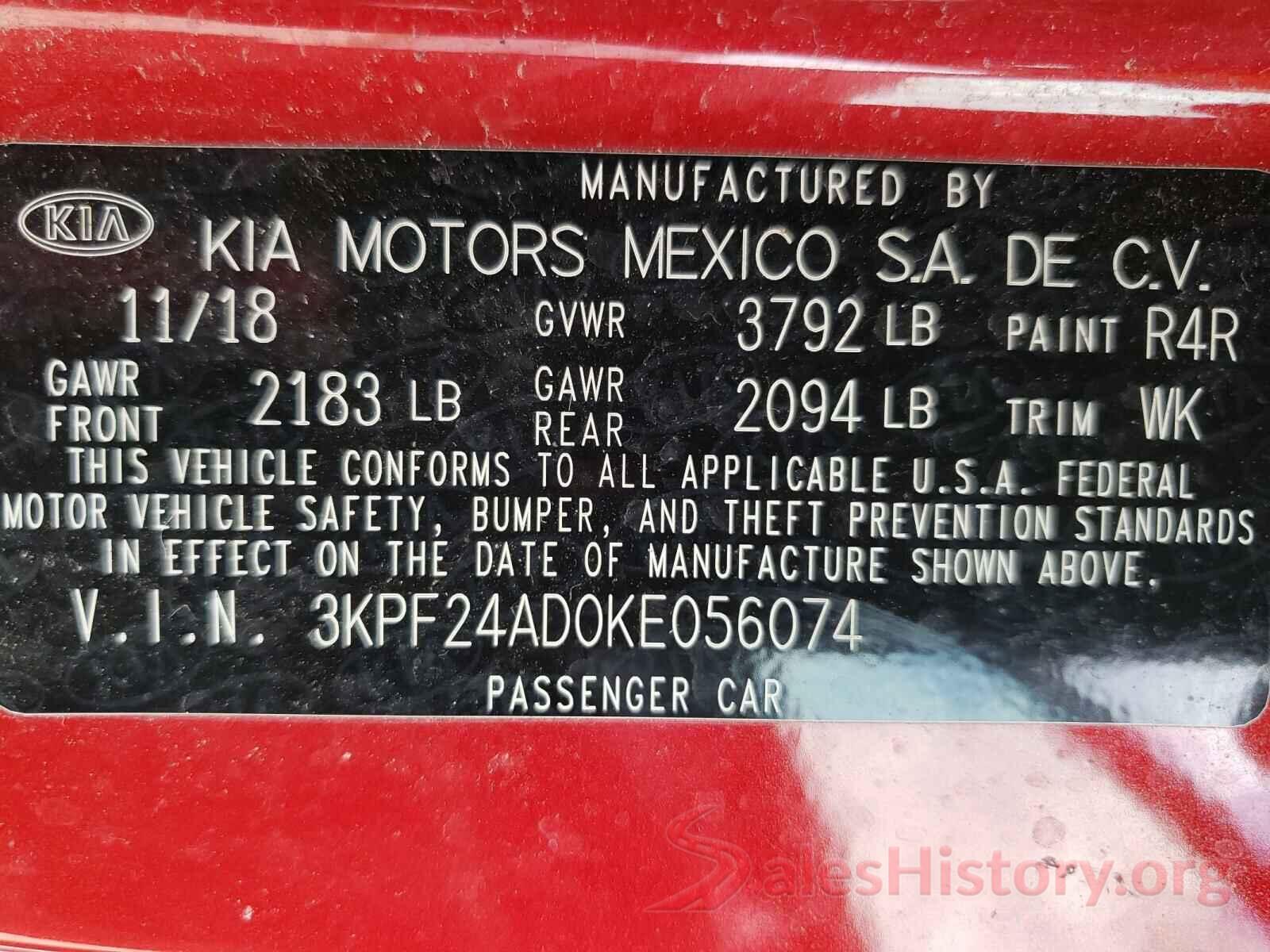 3KPF24AD0KE056074 2019 KIA FORTE