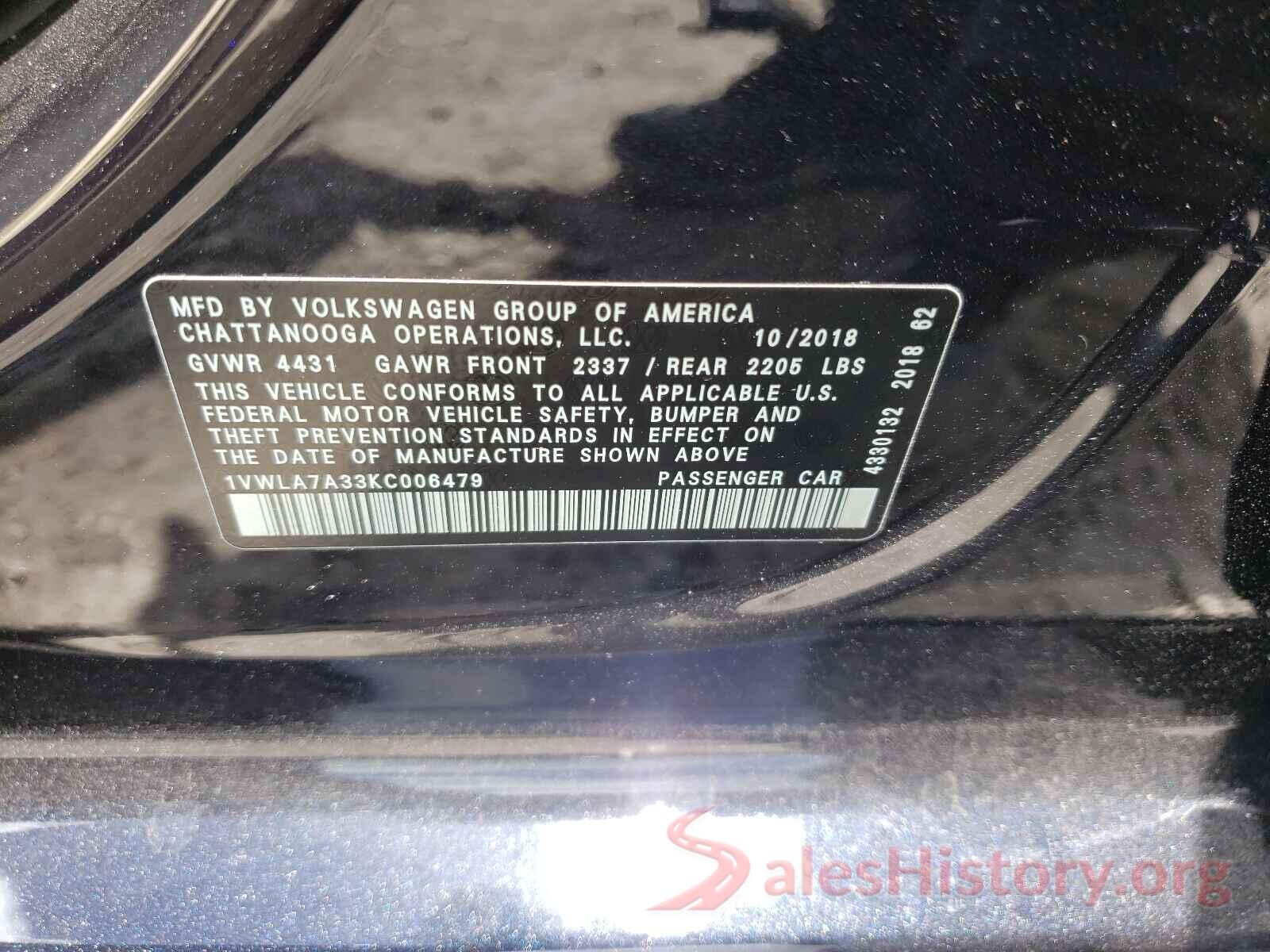 1VWLA7A33KC006479 2019 VOLKSWAGEN PASSAT