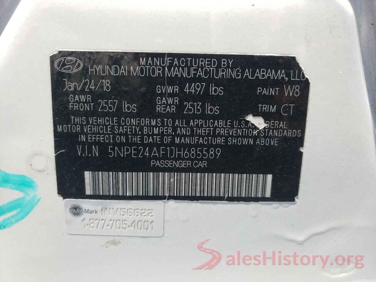 5NPE24AF1JH685589 2018 HYUNDAI SONATA