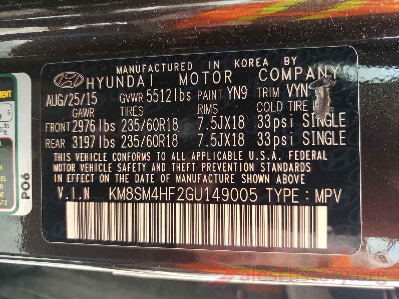 KM8SM4HF2GU149005 2016 HYUNDAI SANTA FE