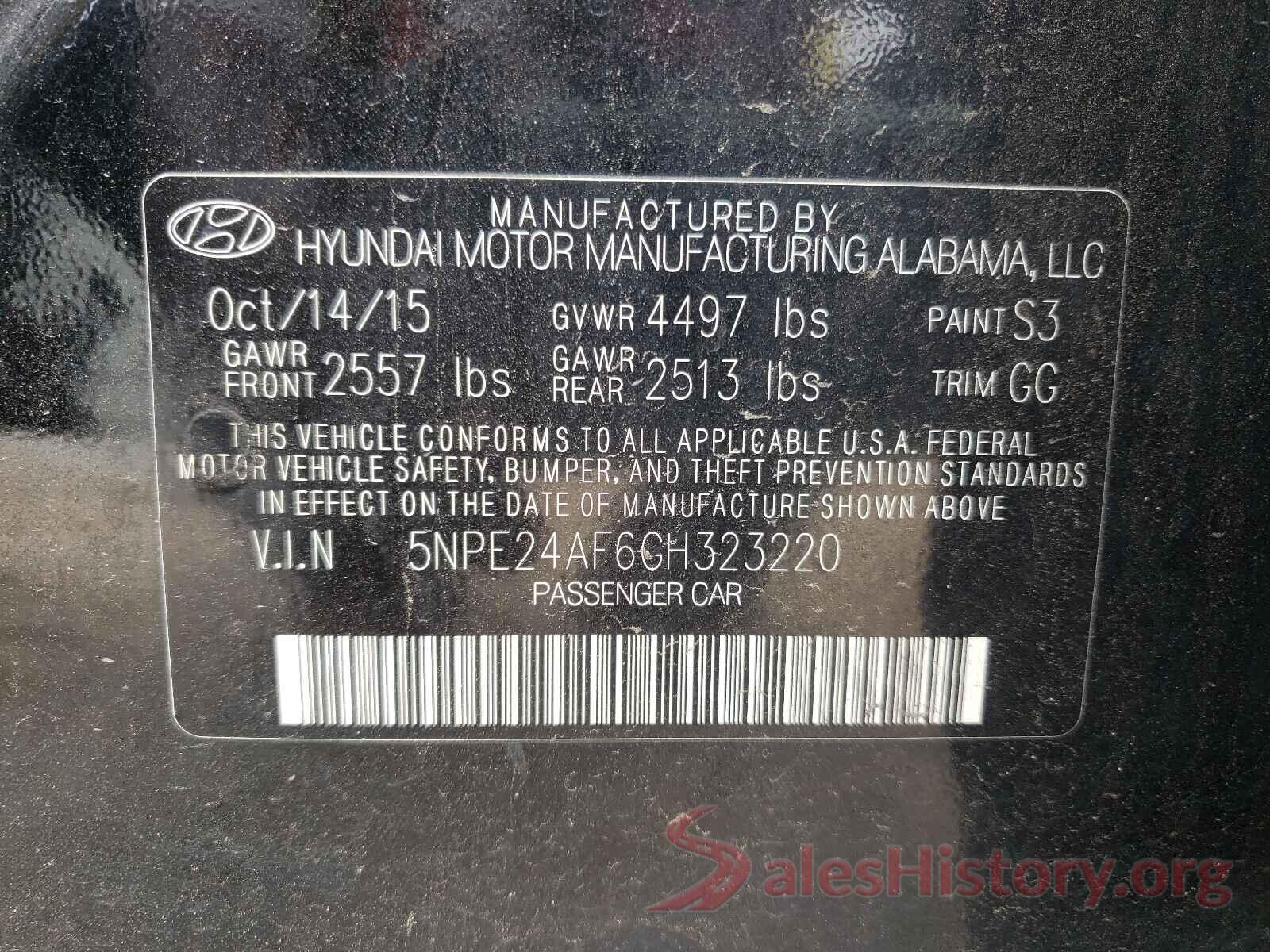 5NPE24AF6GH323220 2016 HYUNDAI SONATA