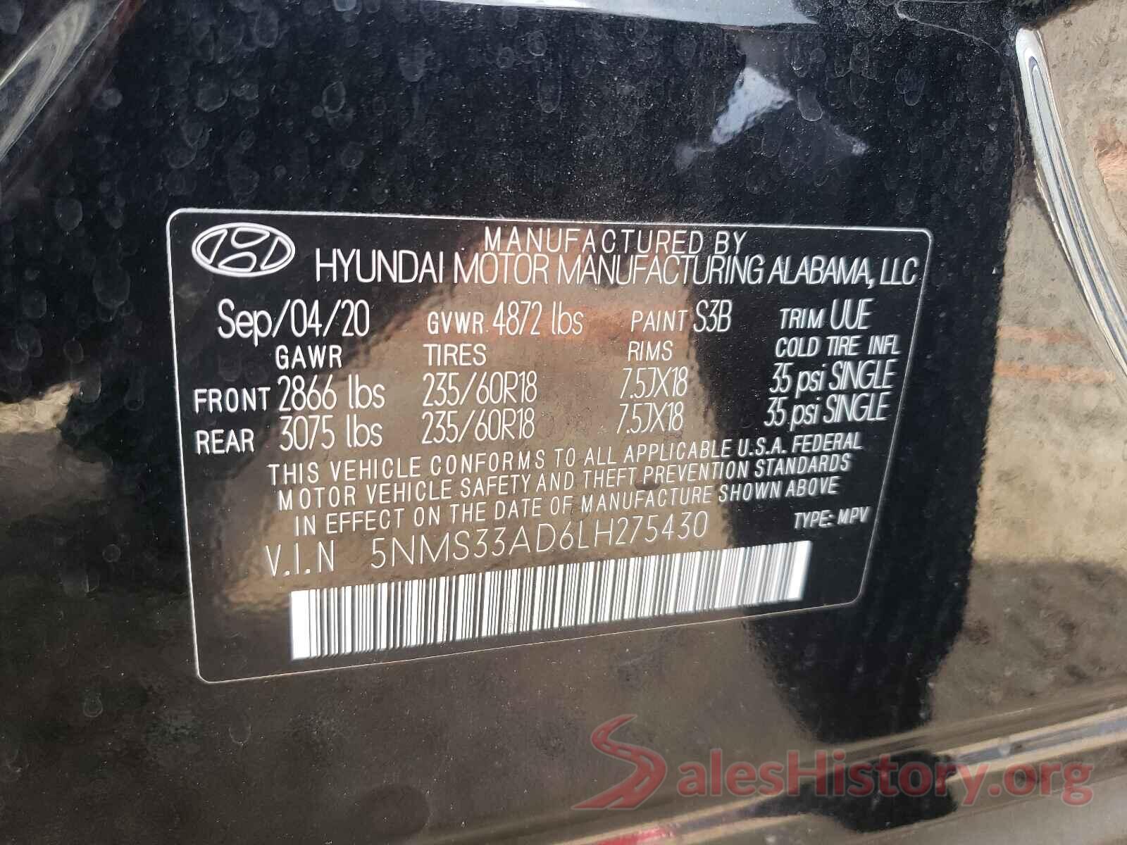 5NMS33AD6LH275430 2020 HYUNDAI SANTA FE