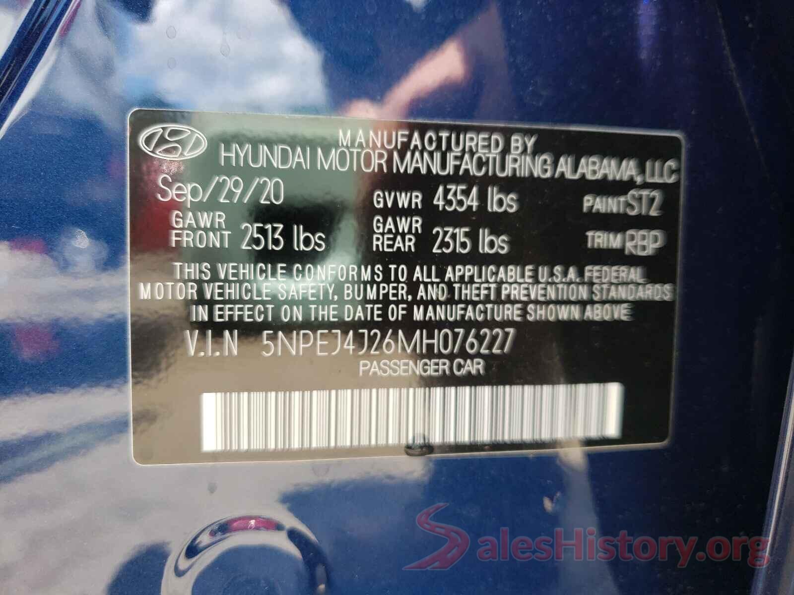 5NPEJ4J26MH076227 2021 HYUNDAI SONATA