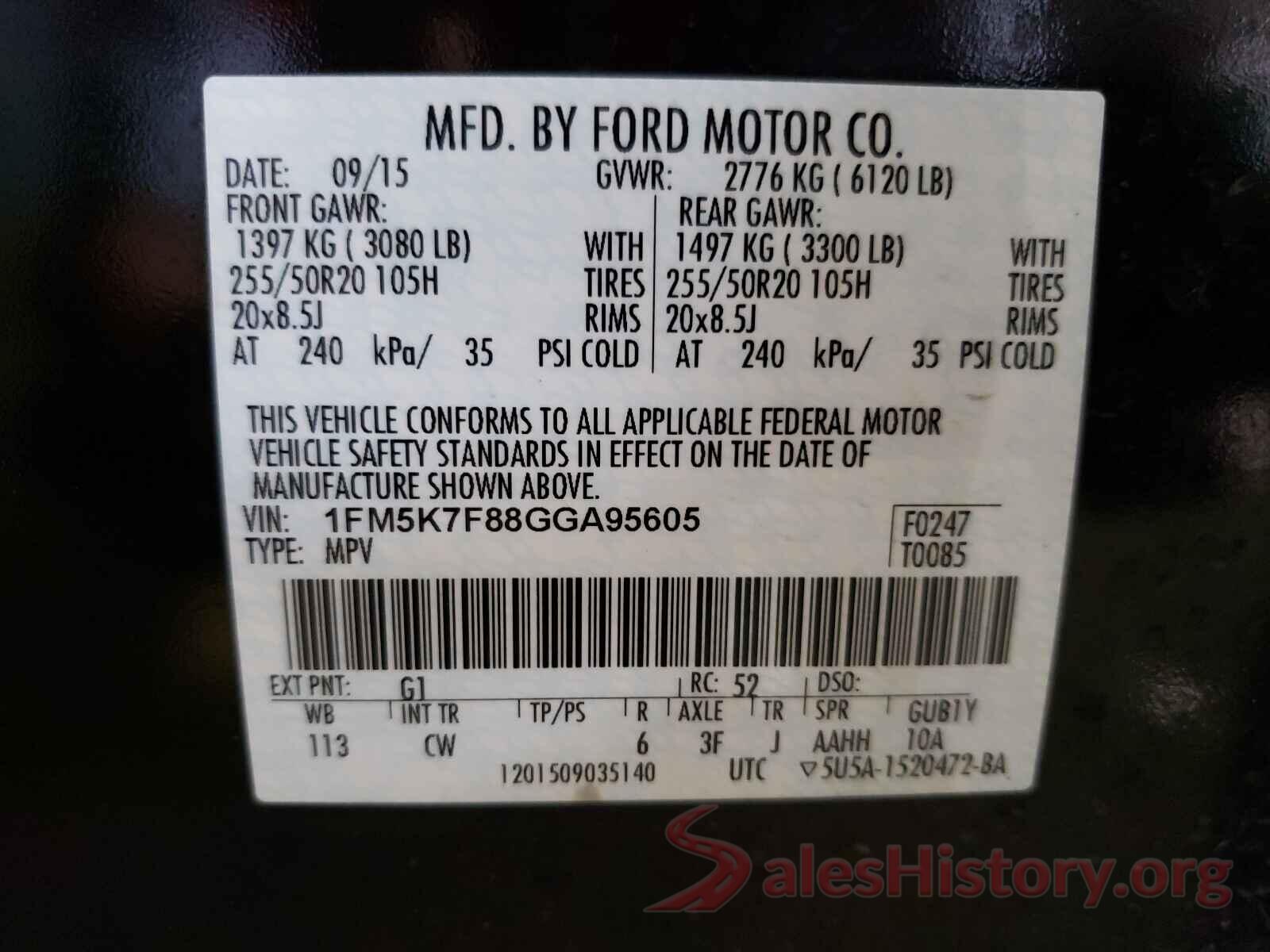 1FM5K7F88GGA95605 2016 FORD EXPLORER