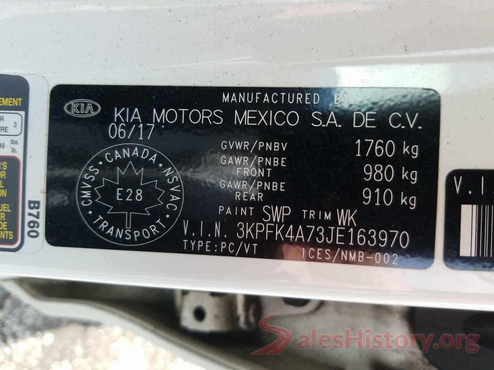 3KPFK4A73JE163970 2018 KIA FORTE