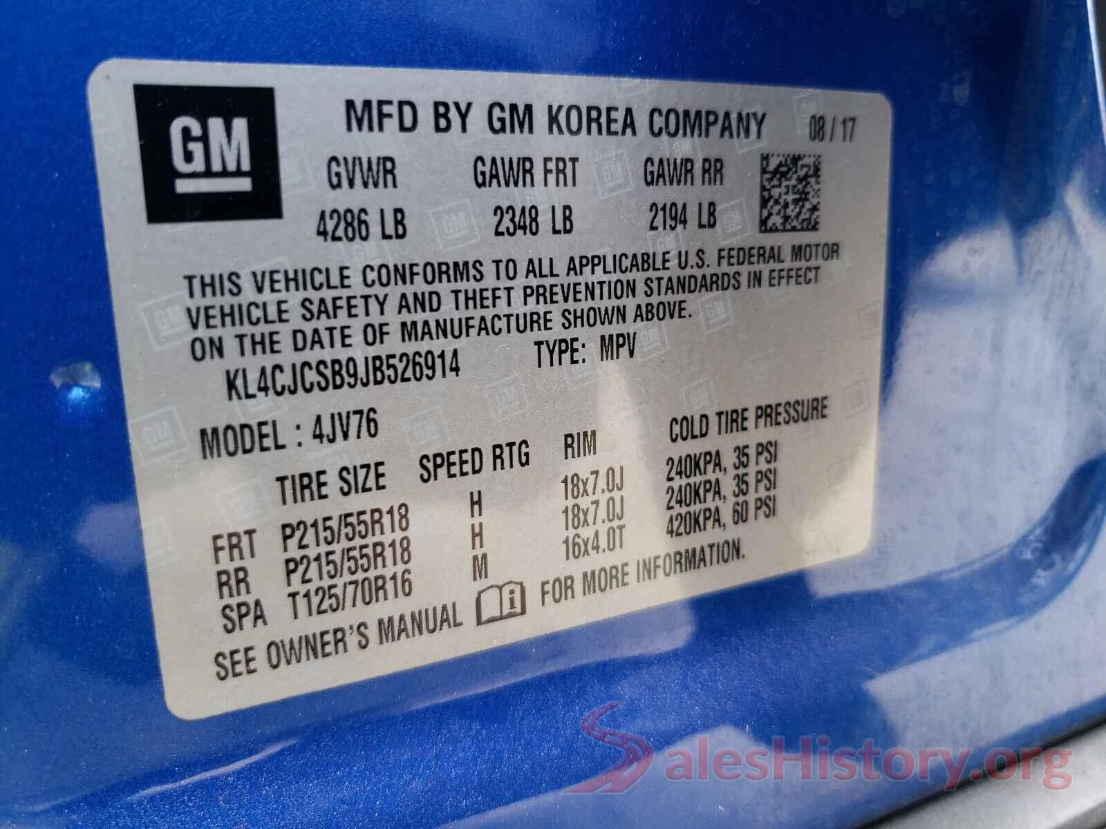 KL4CJCSB9JB526914 2018 BUICK ENCORE