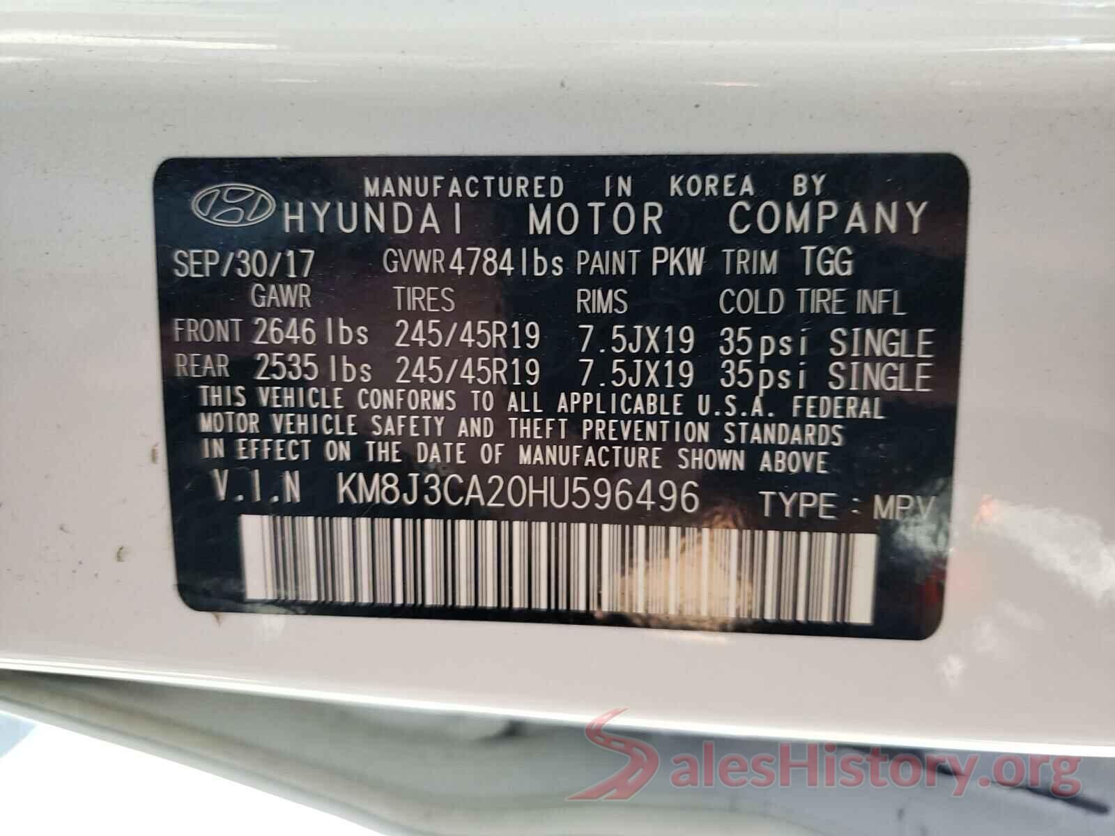 KM8J3CA20HU596496 2017 HYUNDAI TUCSON