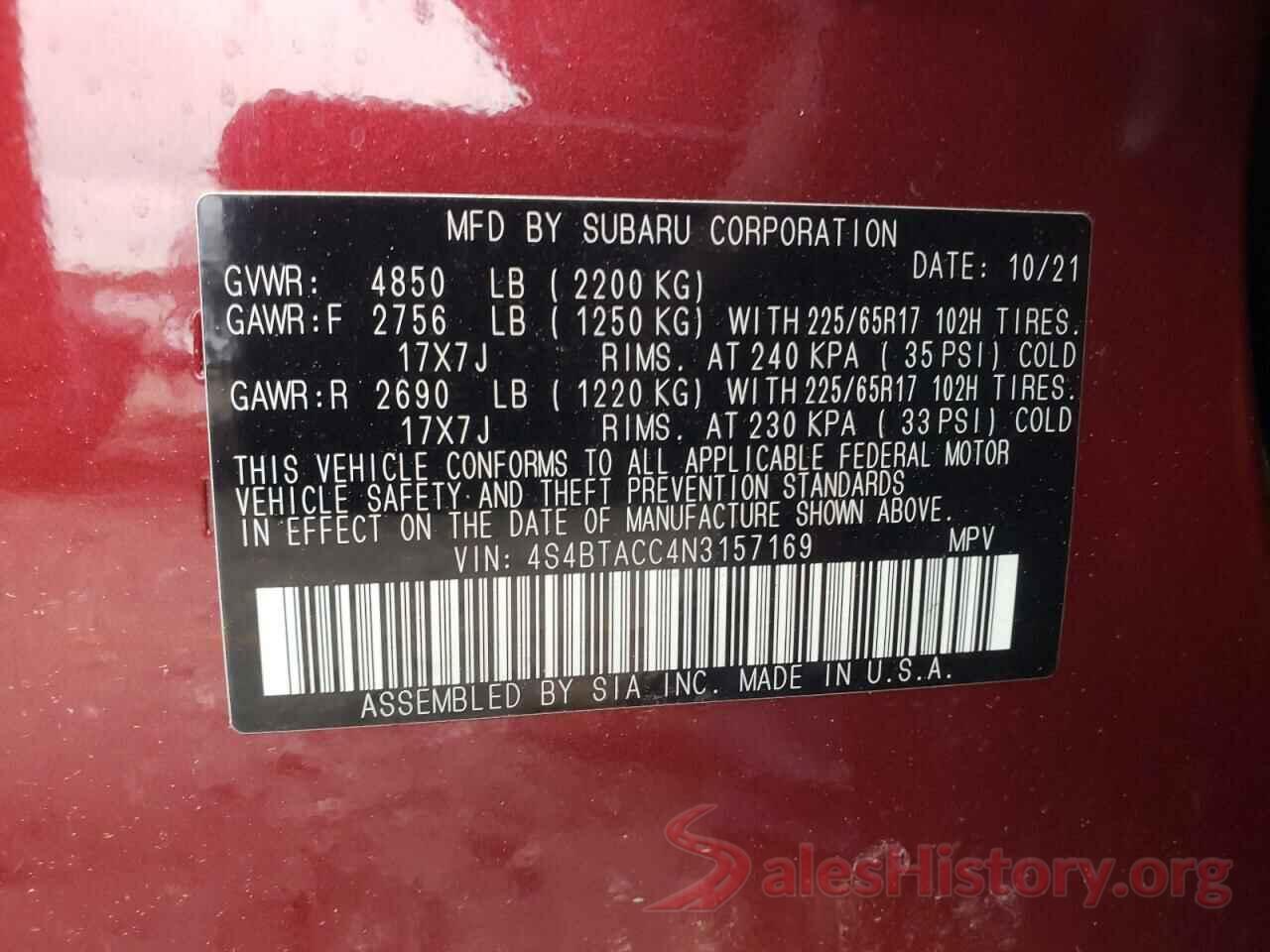 4S4BTACC4N3157169 2022 SUBARU OUTBACK