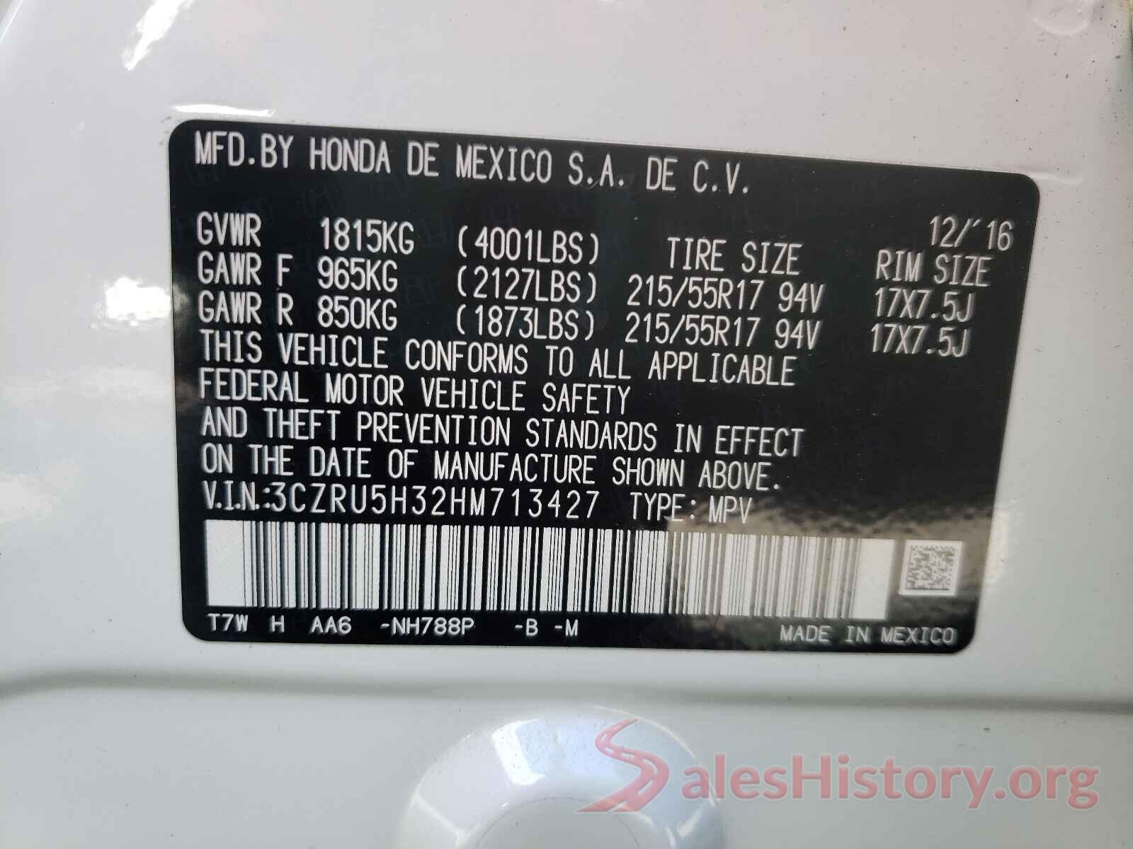 3CZRU5H32HM713427 2017 HONDA HR-V