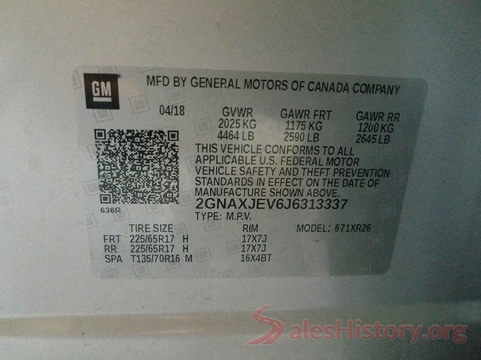 2GNAXJEV6J6313337 2018 CHEVROLET EQUINOX