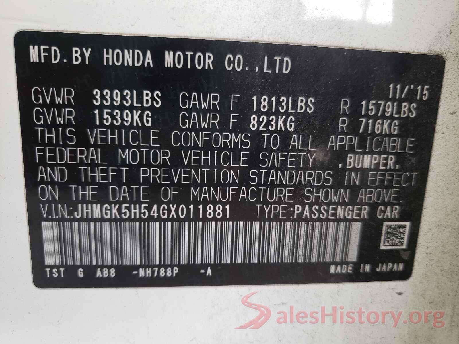 JHMGK5H54GX011881 2016 HONDA FIT