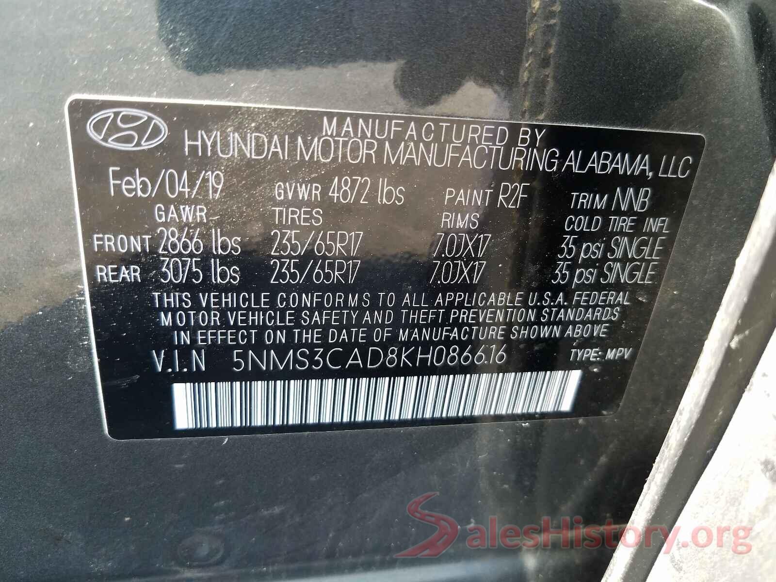 5NMS3CAD8KH086616 2019 HYUNDAI SANTA FE