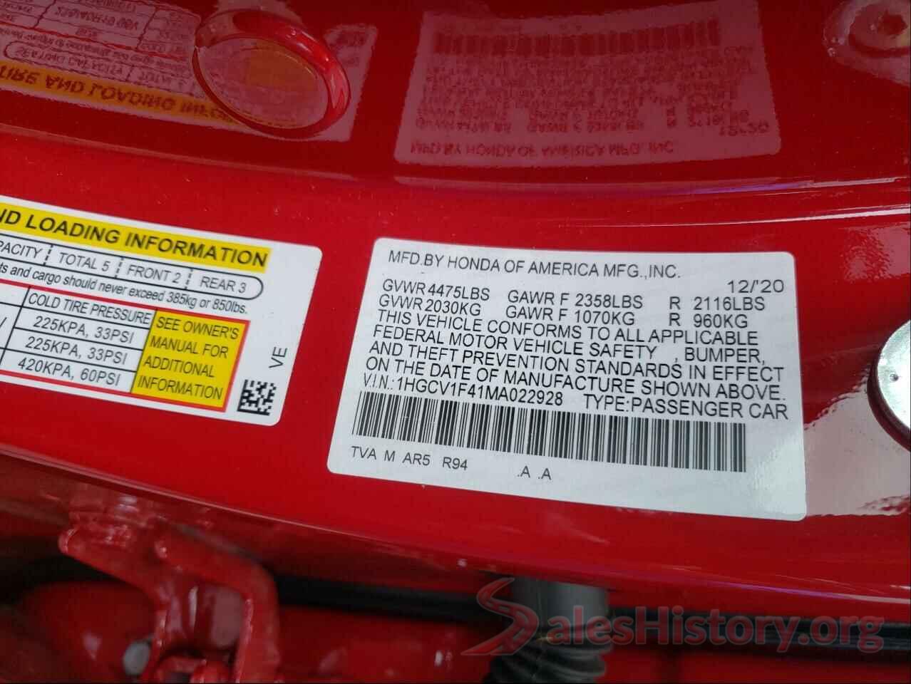 1HGCV1F41MA022928 2021 HONDA ACCORD