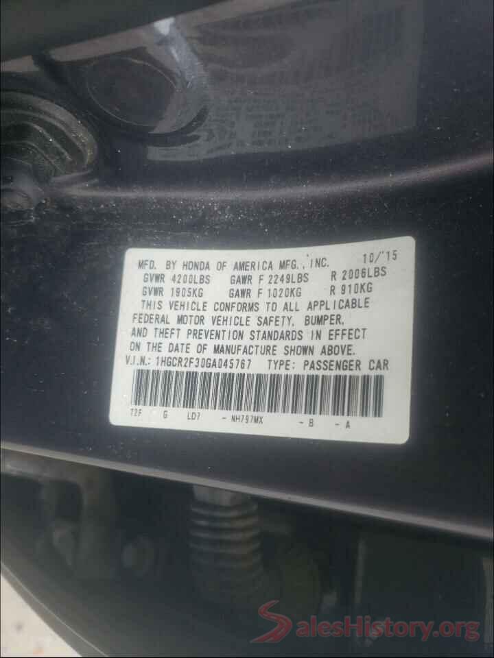 1HGCR2F30GA045767 2016 HONDA ACCORD