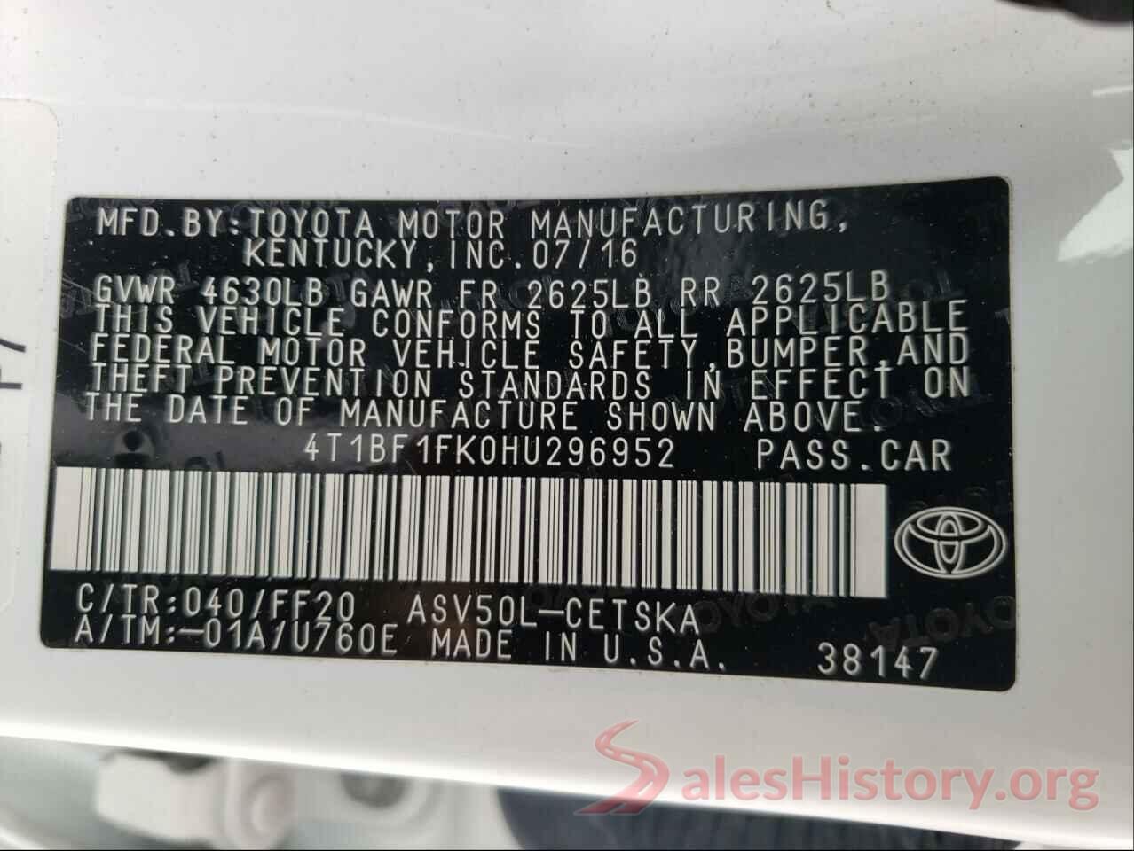 4T1BF1FK0HU296952 2017 TOYOTA CAMRY