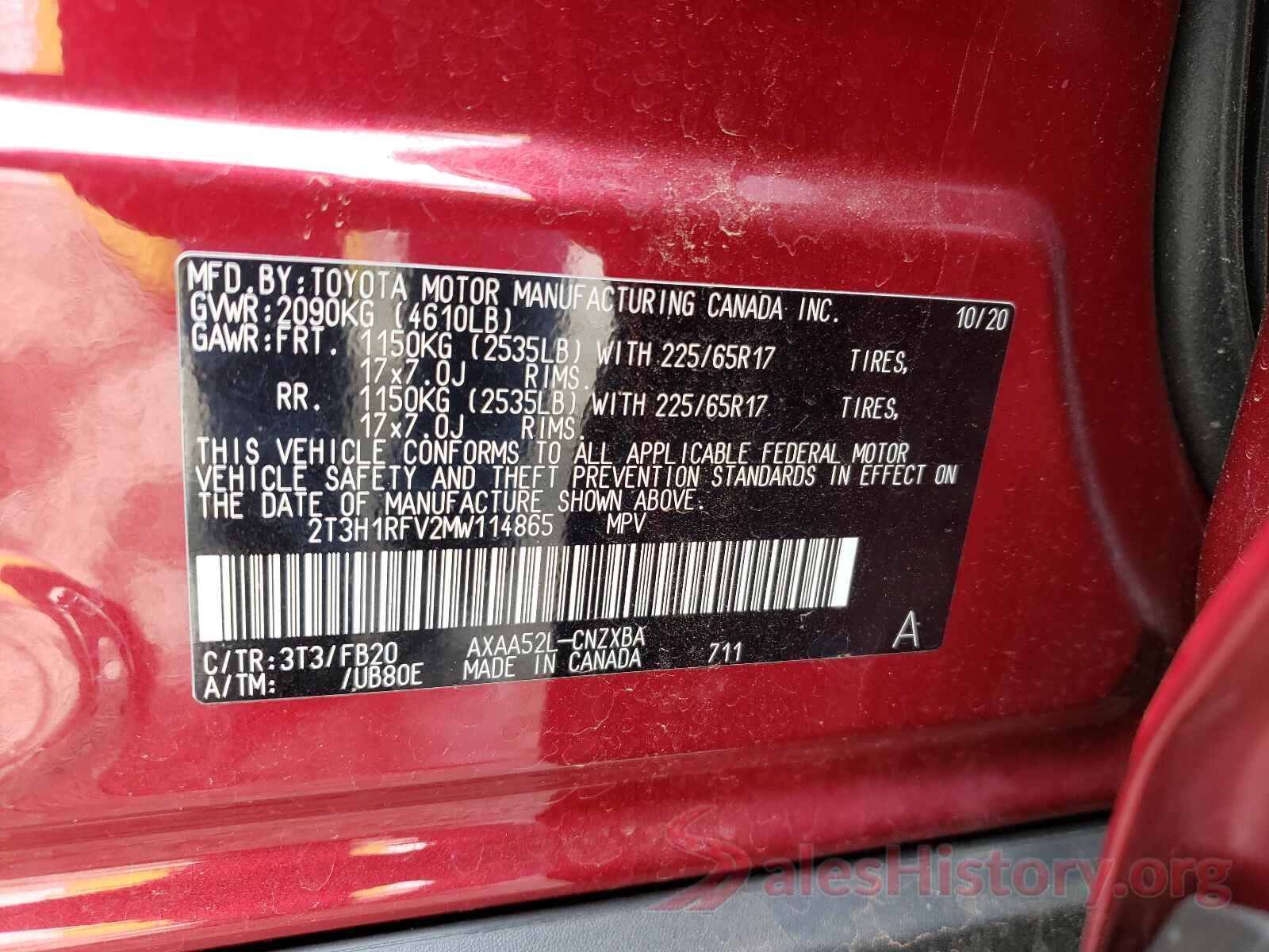 2T3H1RFV2MW114865 2021 TOYOTA RAV4