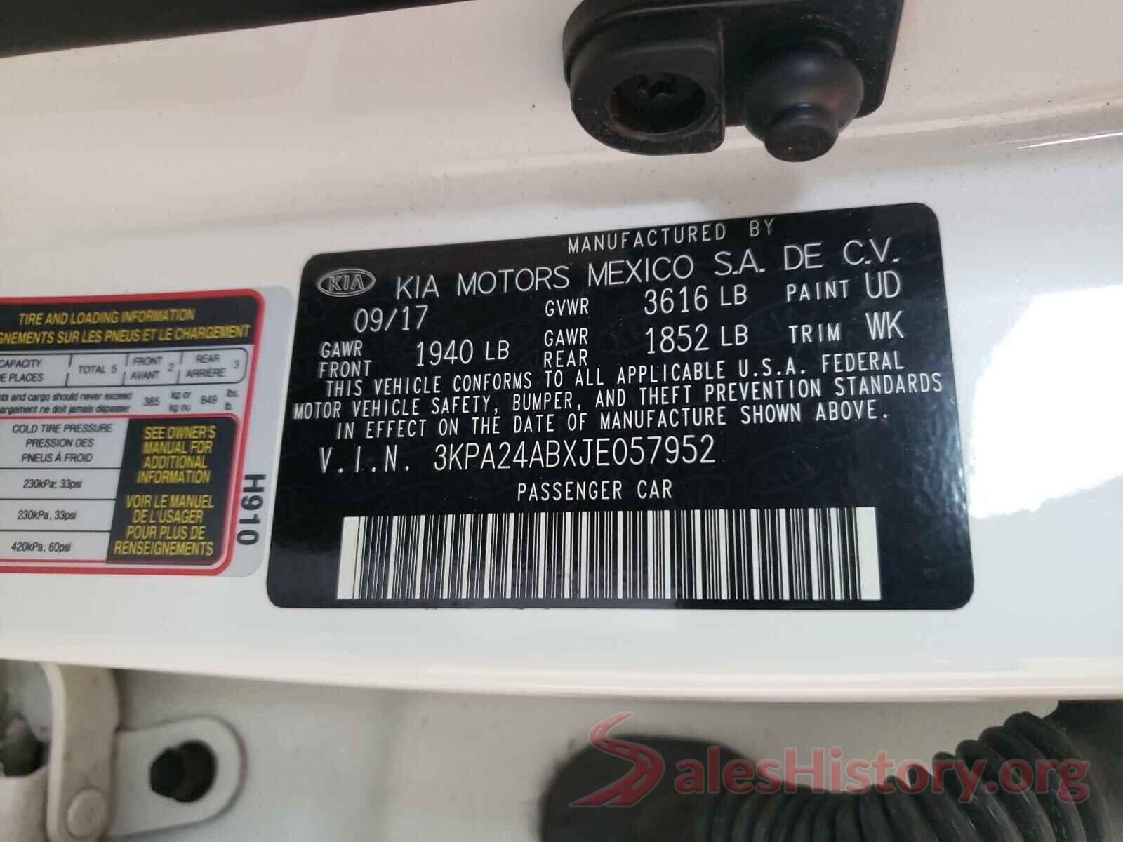 3KPA24ABXJE057952 2018 KIA RIO