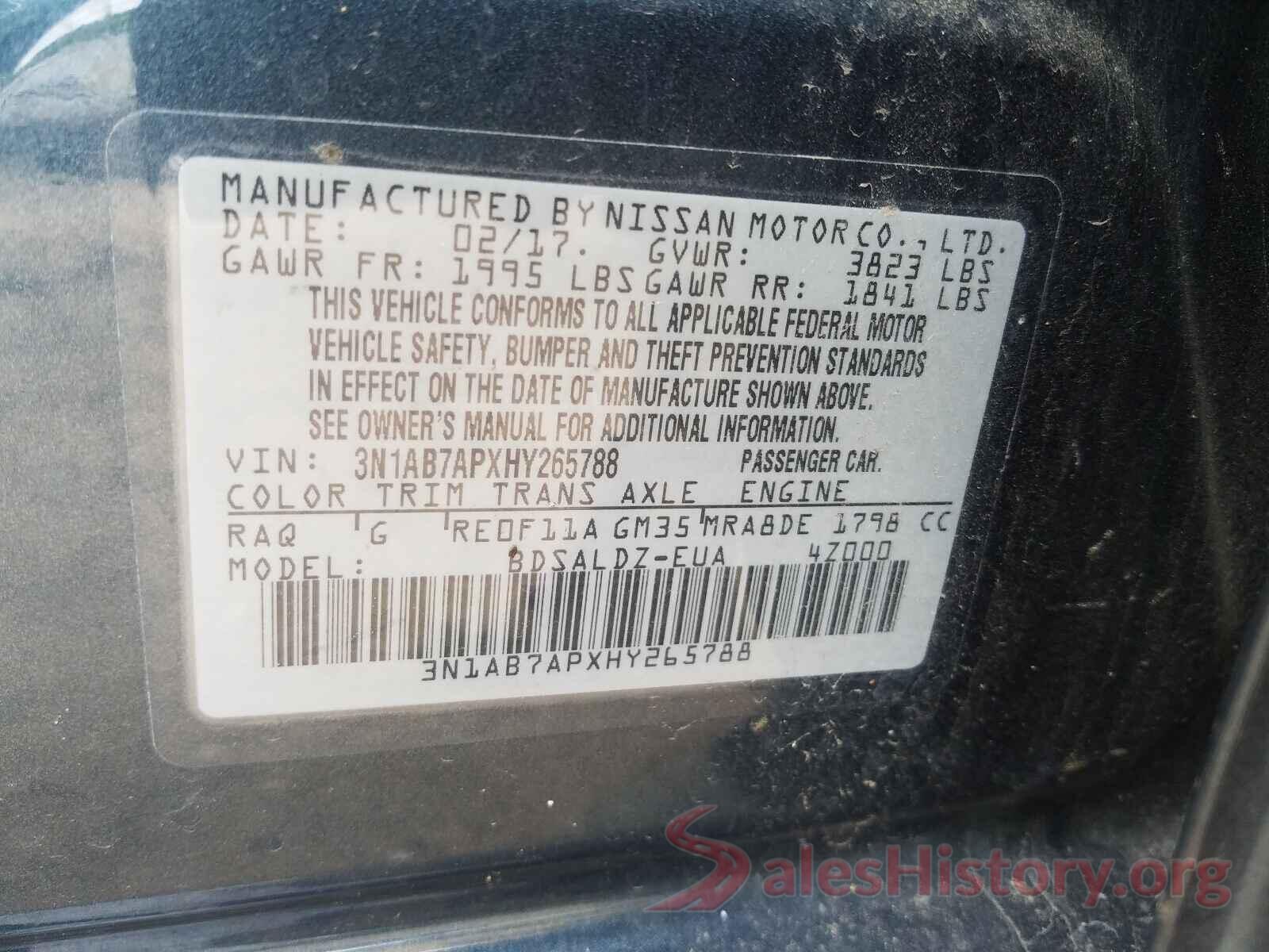 3N1AB7APXHY265788 2017 NISSAN SENTRA