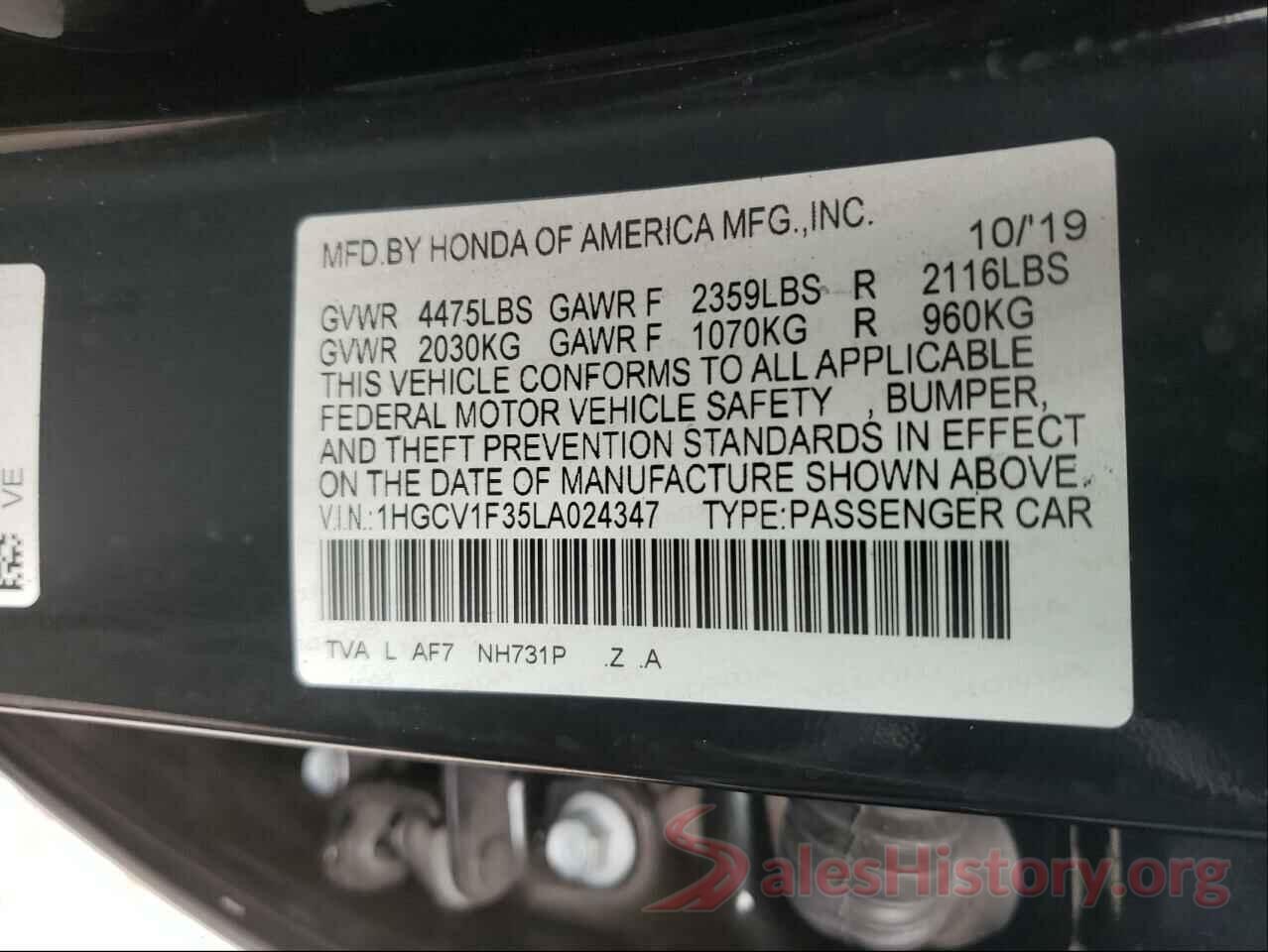 1HGCV1F35LA024347 2020 HONDA ACCORD