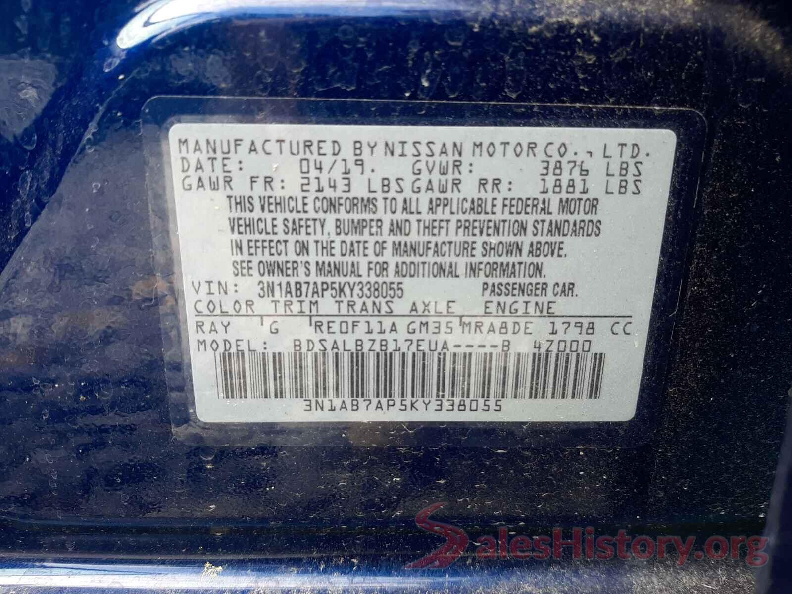 3N1AB7AP5KY338055 2019 NISSAN SENTRA