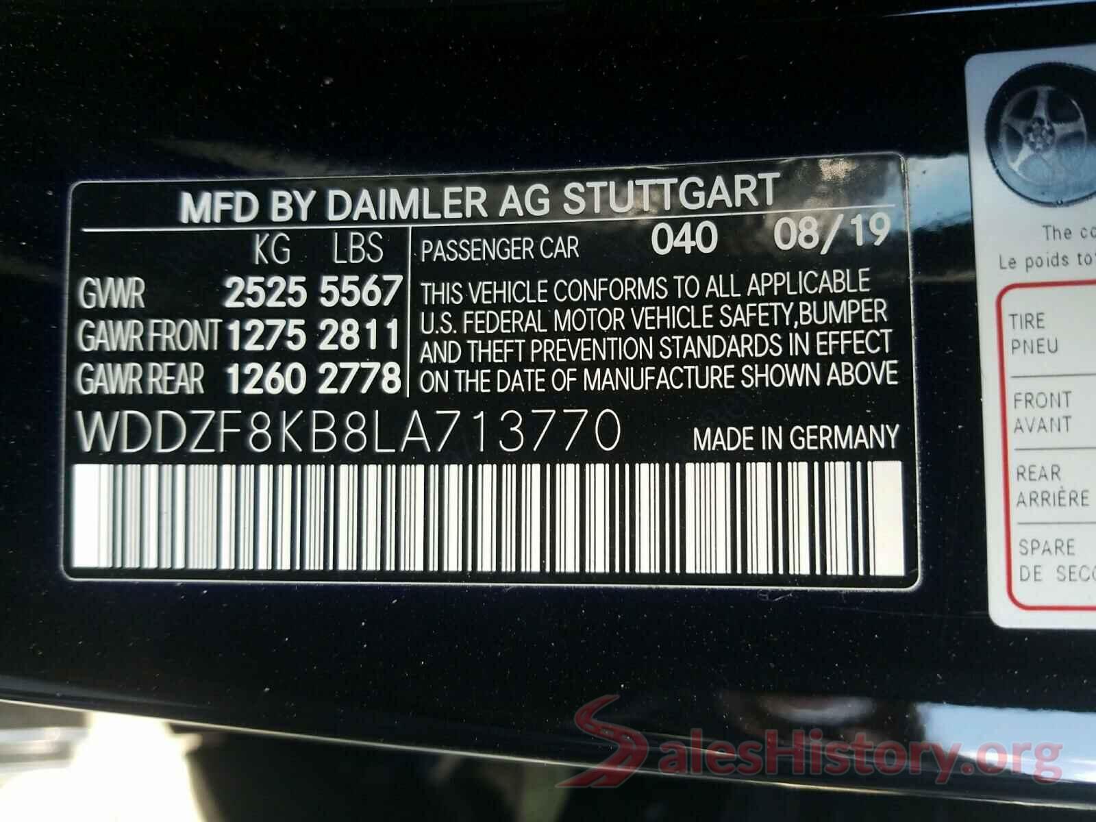 WDDZF8KB8LA713770 2020 MERCEDES-BENZ E-CLASS