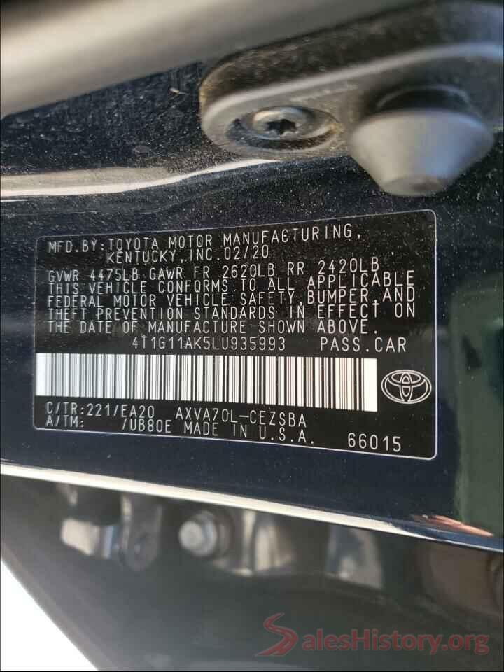 4T1G11AK5LU935993 2020 TOYOTA CAMRY