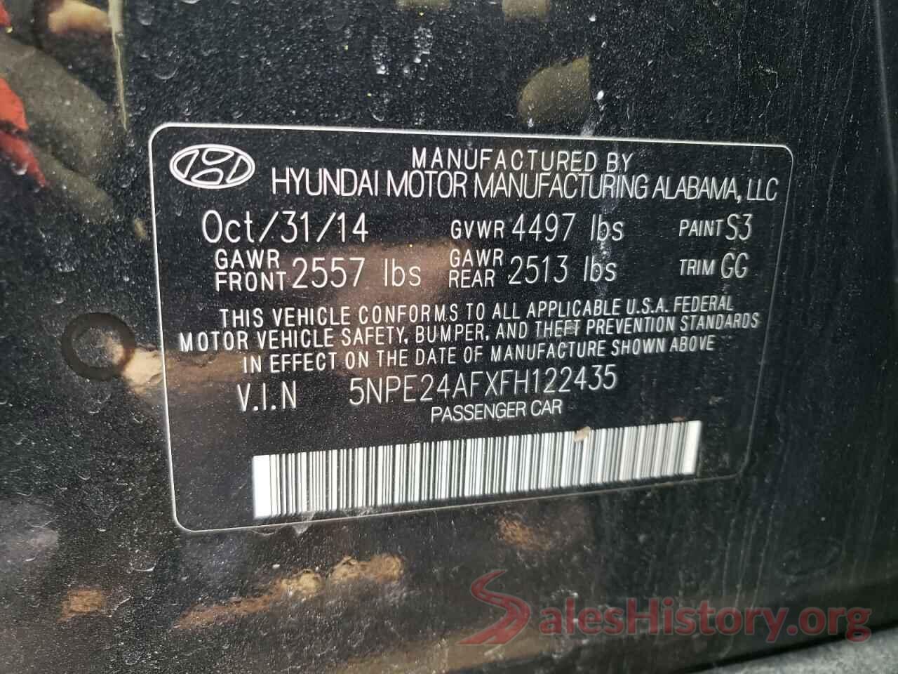 5NPE24AFXFH122435 2015 HYUNDAI SONATA