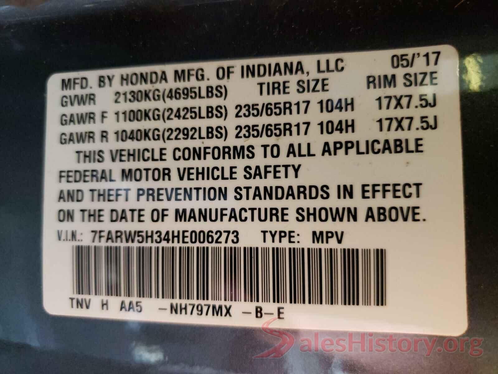 7FARW5H34HE006273 2017 HONDA CRV