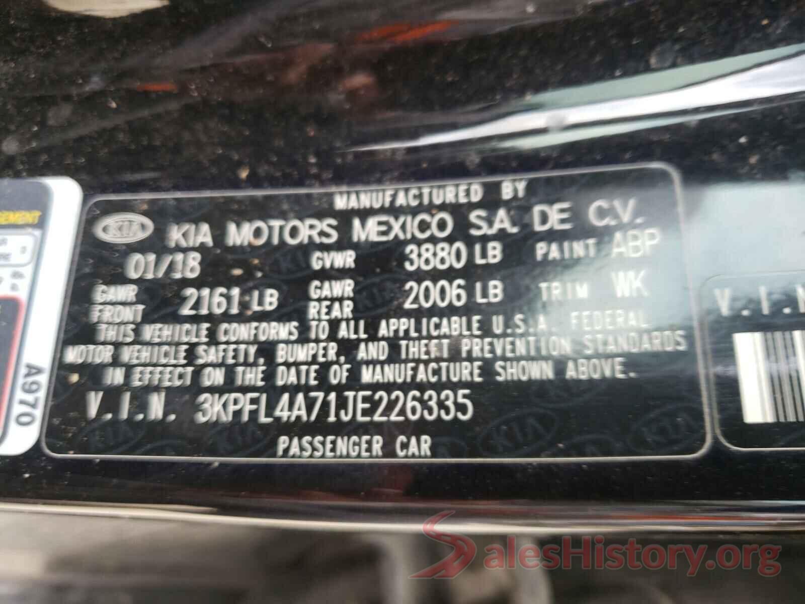 3KPFL4A71JE226335 2018 KIA FORTE