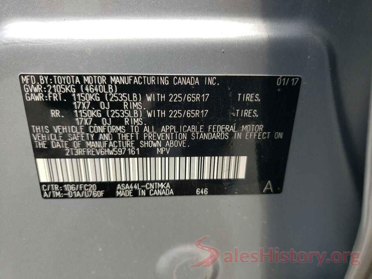 2T3RFREV6HW597161 2017 TOYOTA RAV4