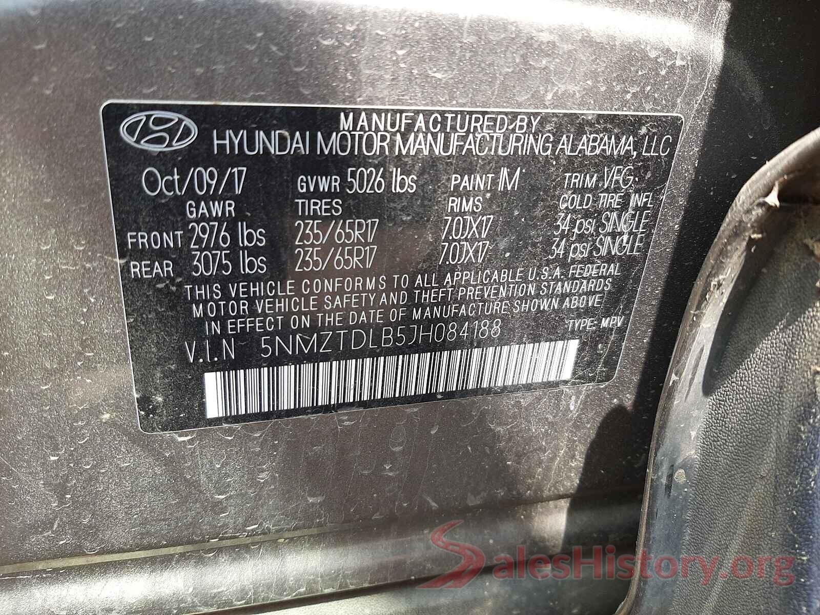 5NMZTDLB5JH084188 2018 HYUNDAI SANTA FE