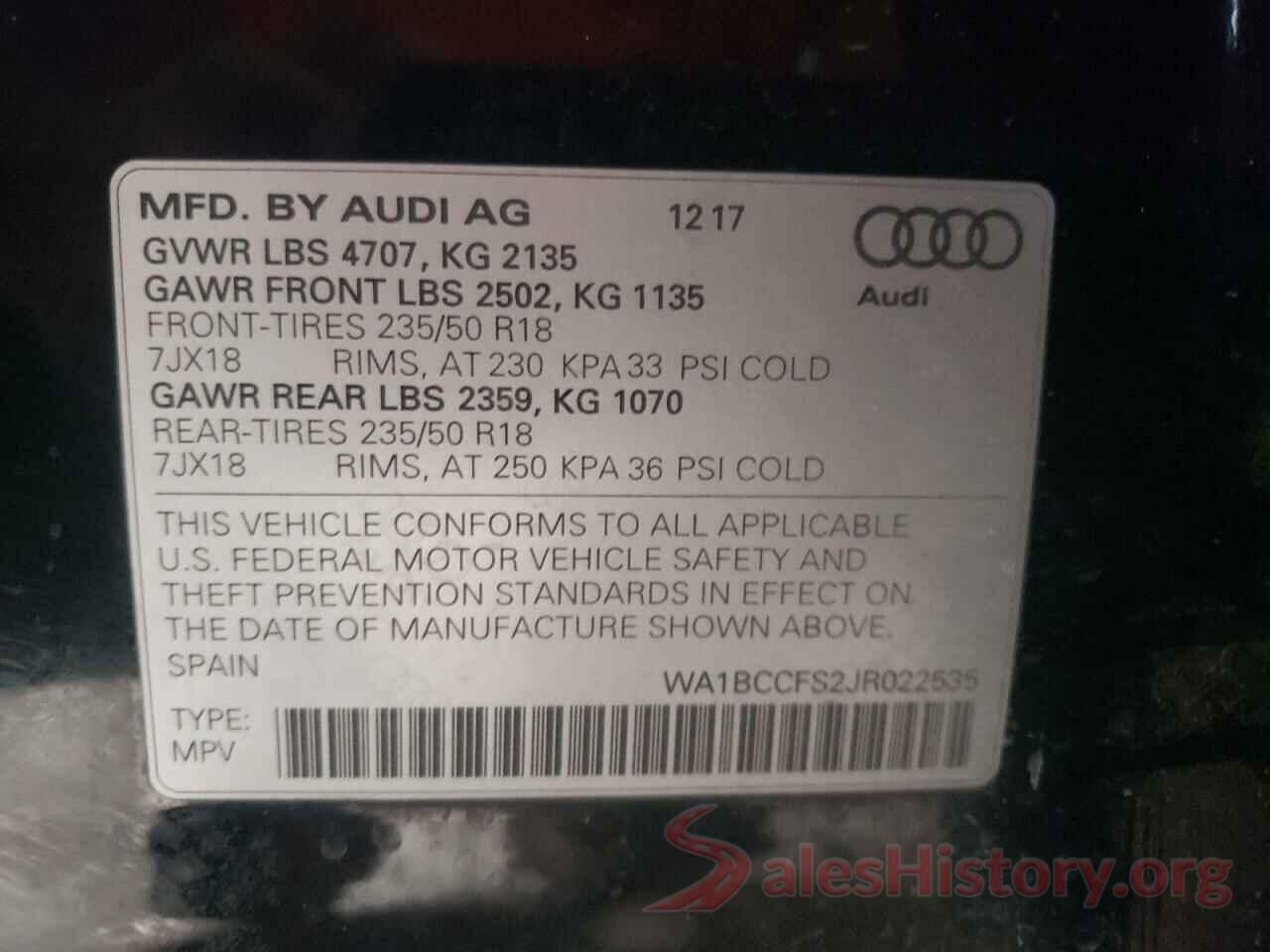 WA1BCCFS2JR022535 2018 AUDI Q3