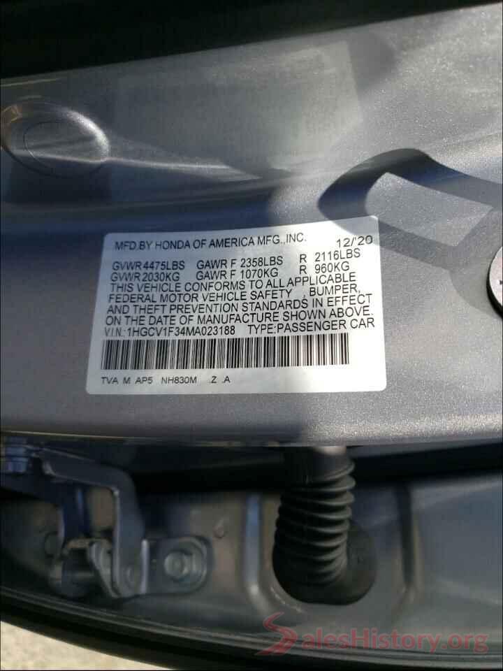 1HGCV1F34MA023188 2021 HONDA ACCORD