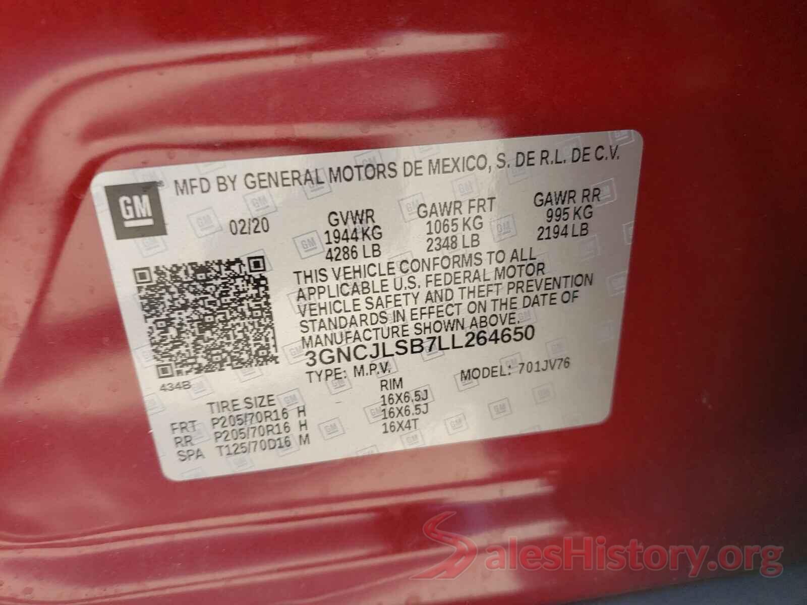 3GNCJLSB7LL264650 2020 CHEVROLET TRAX