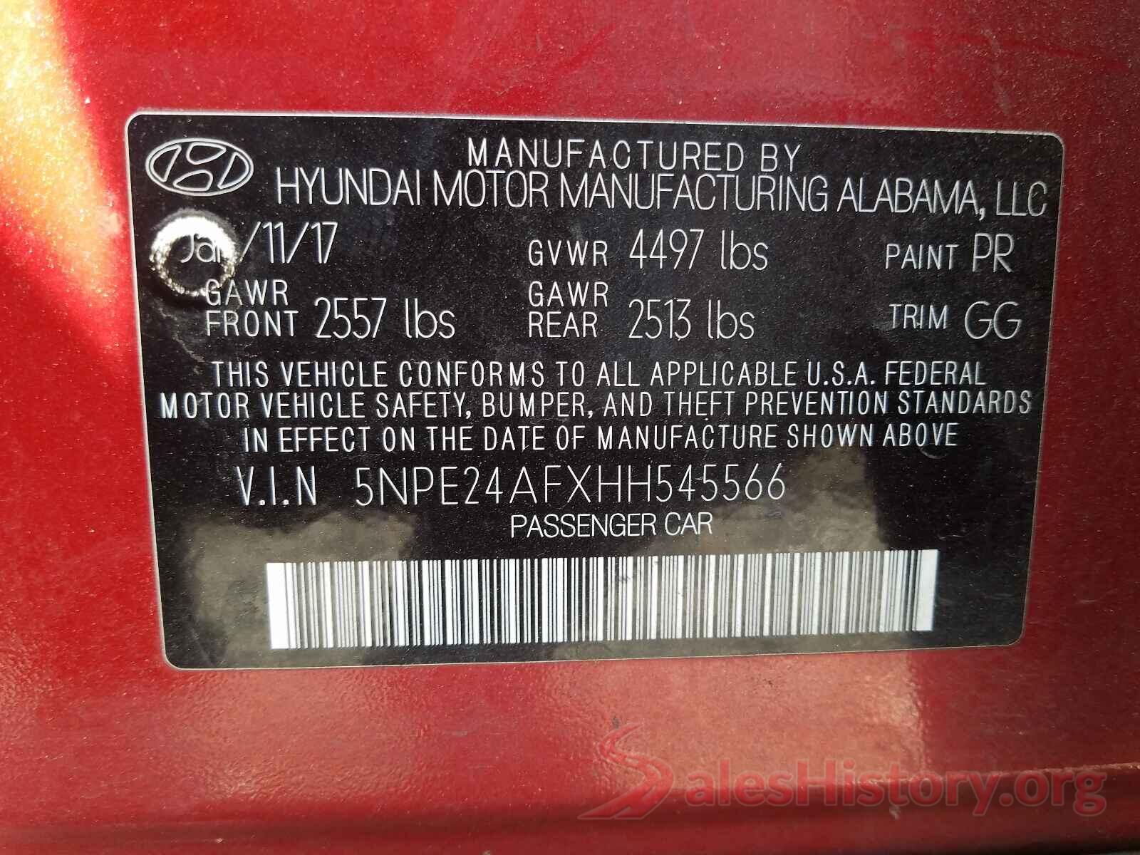 5NPE24AFXHH545566 2017 HYUNDAI SONATA