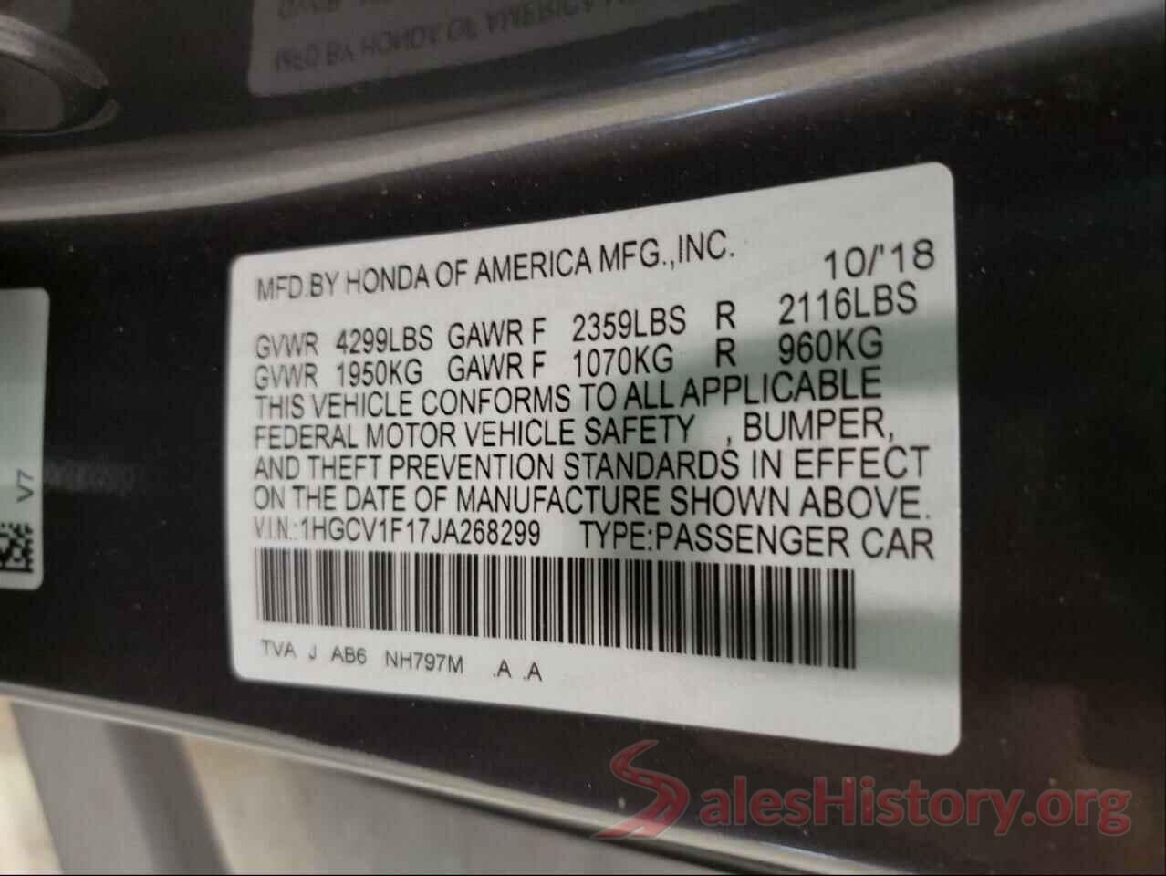 1HGCV1F17JA268299 2018 HONDA ACCORD