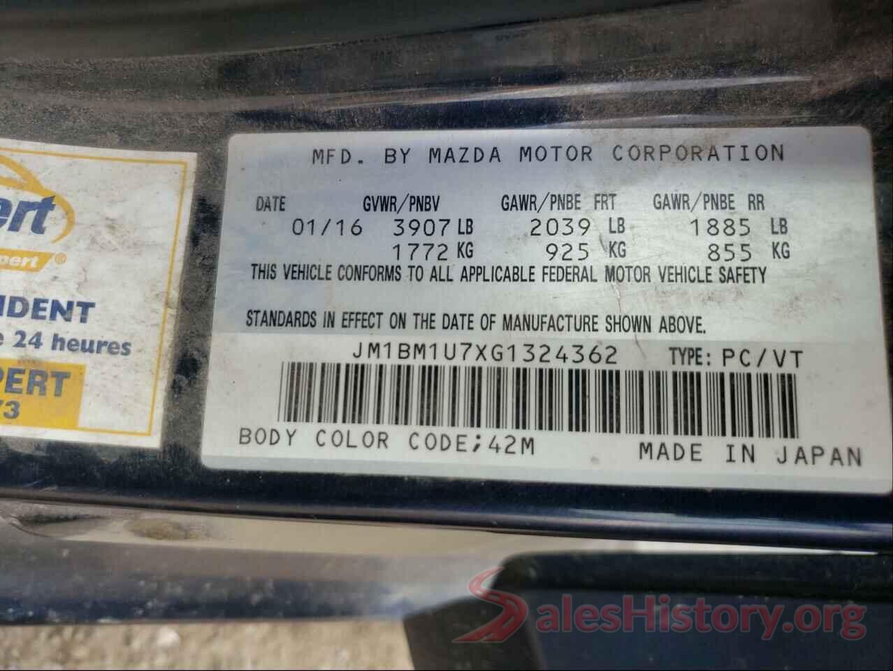 JM1BM1U7XG1324362 2016 MAZDA 3