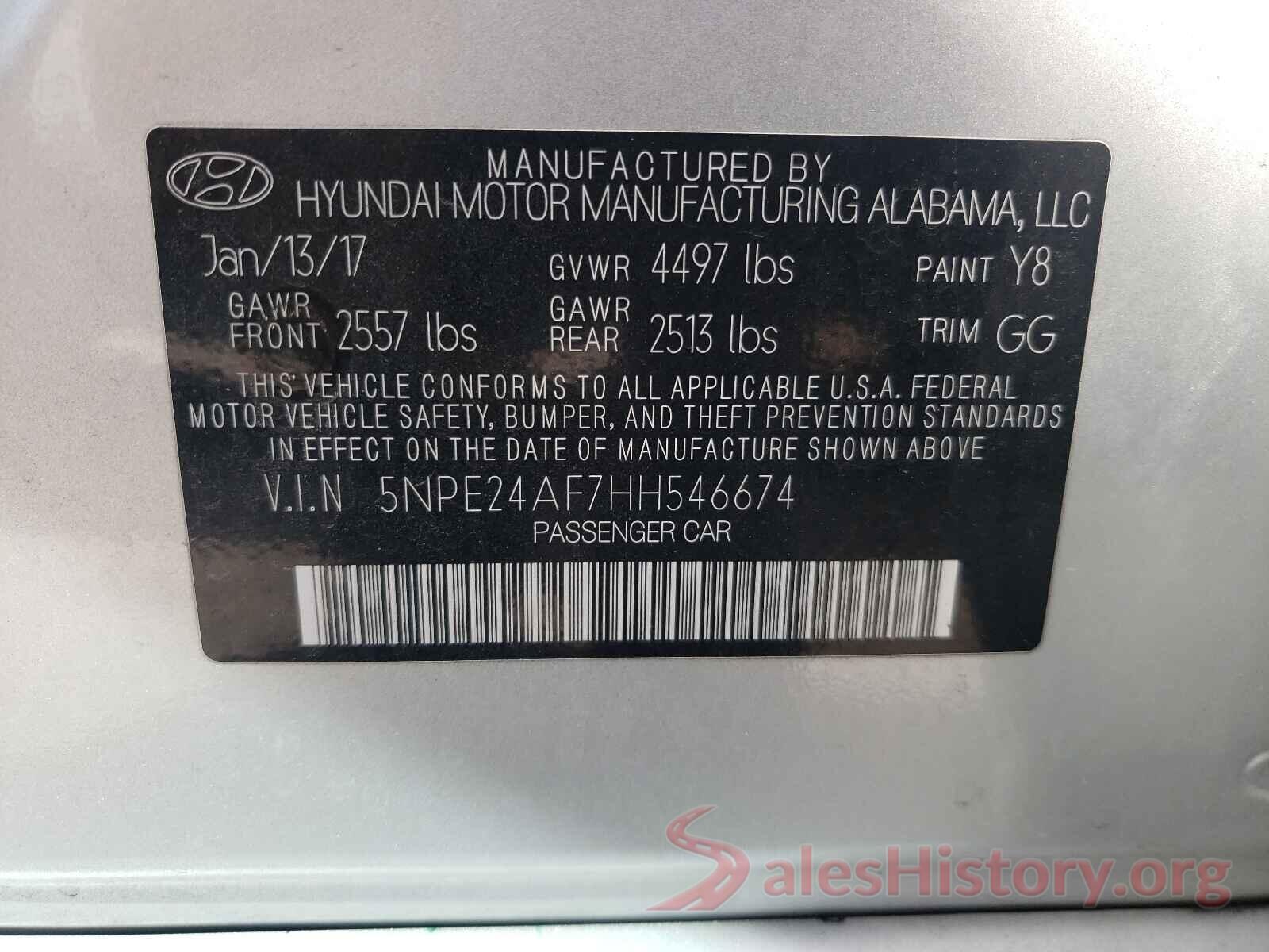 5NPE24AF7HH546674 2017 HYUNDAI SONATA