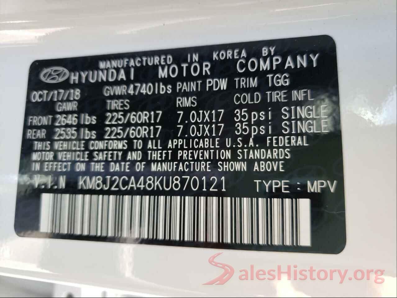 KM8J2CA48KU870121 2019 HYUNDAI TUCSON