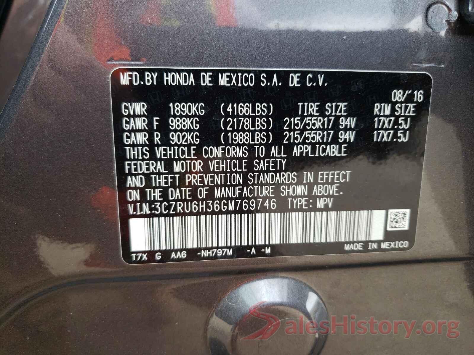 3CZRU6H36GM769746 2016 HONDA HR-V