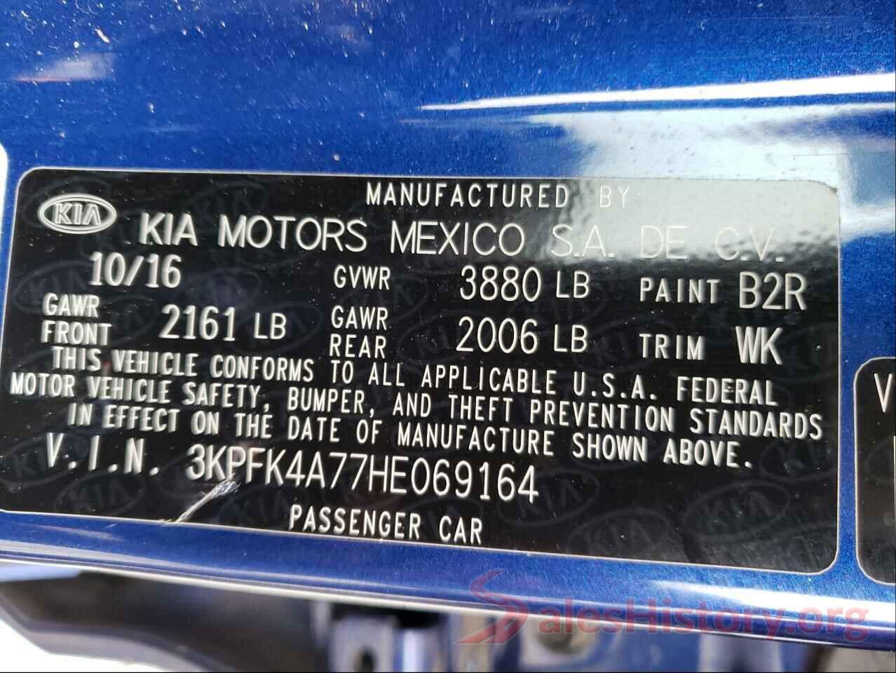 3KPFK4A77HE069164 2017 KIA FORTE