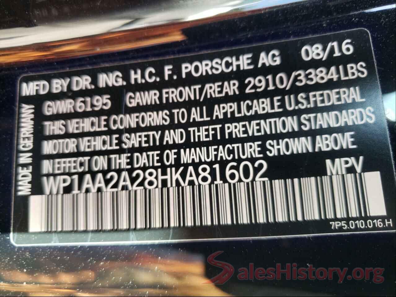 WP1AA2A28HKA81602 2017 PORSCHE CAYENNE