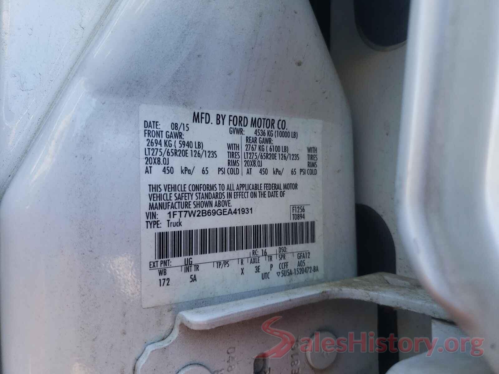 1FT7W2B69GEA41931 2016 FORD F250