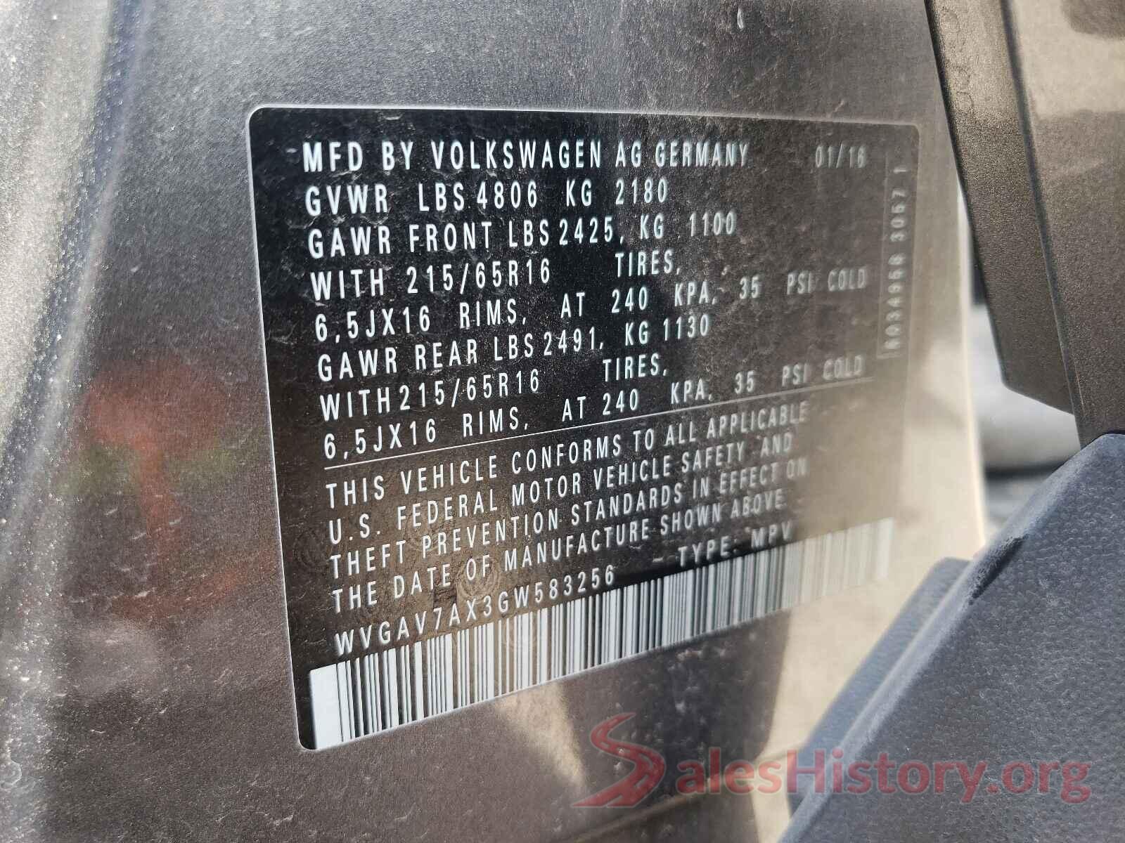 WVGAV7AX3GW583256 2016 VOLKSWAGEN TIGUAN