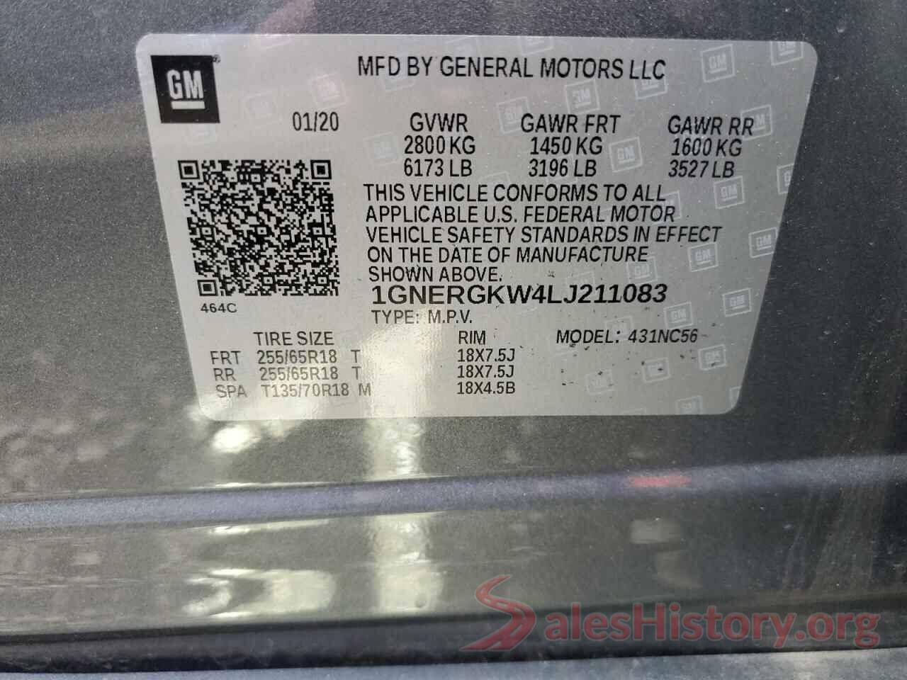 1GNERGKW4LJ211083 2020 CHEVROLET TRAVERSE